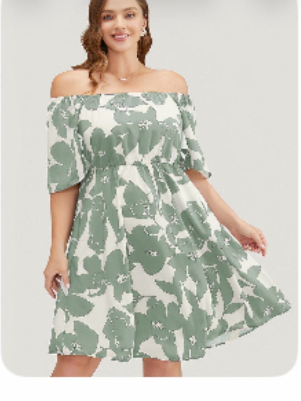 BloomChic Off-Shoulder White Dress with Green Floral Print